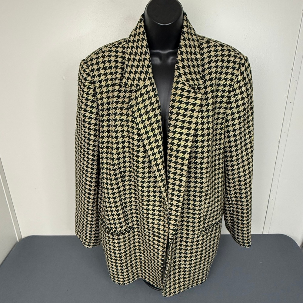 Draper's & Damon's Blazer Womens 18W Silk Houndstooth Gold Metallic Professional